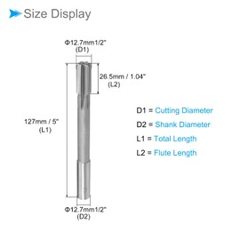 CoCud Chucking Reamer, 0.5 inch (12.7 mm) Cutting Diameter, H7 High Speed Steel Straight Blade Milling Cutter for Lathe Drilling Machines, 1 Piece