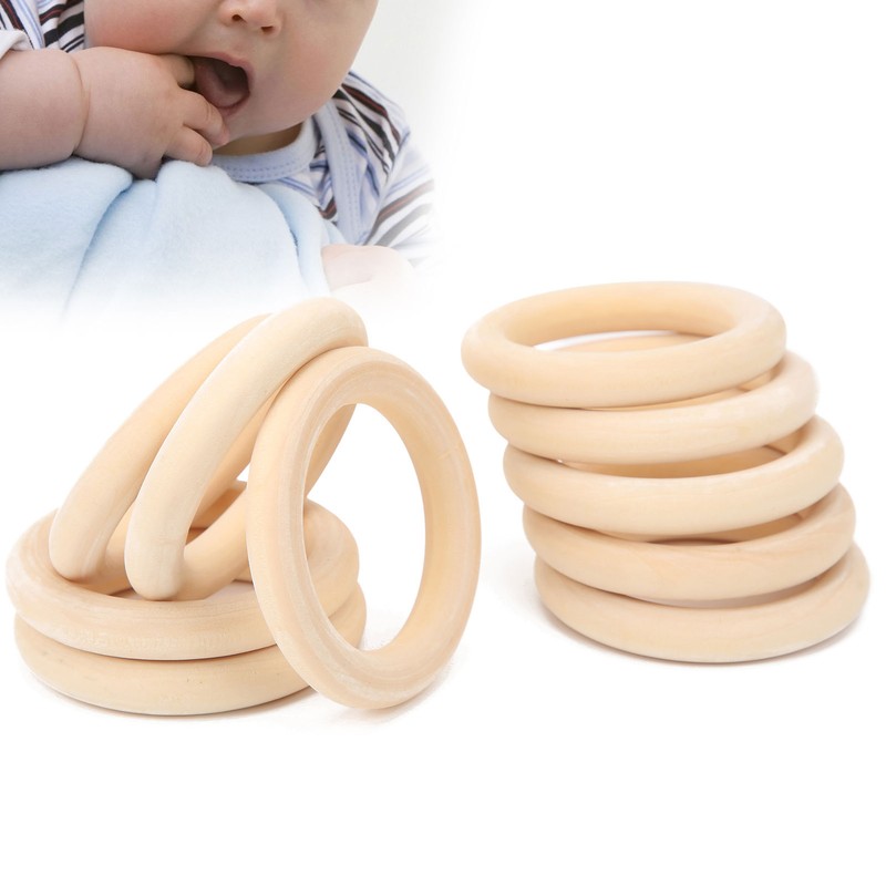 20Pcs Wood Baby Natural Teething Rings DIY Jewelry Circle Pendant