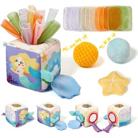Baby Tissue Box Sensory Toy – Montessori Pulling Scarf & Crinkle Activity Toy for Babies 6–18 Months