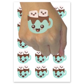 Cute Hot Cocoa Marshmallows Temporary Tattoo Water Resistant Fake Body Art Set Collection - 54 1" Tattoos (1 Sheet)
