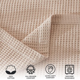 100% Cotton Waffle Weave Throw Blanket - Taupe Waffle Weave Lightweight Summer Throw Blanket - 50x60in Prewashed Breathable, Woven Throw for Couch, Bed or Office (Taupe)