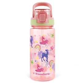 wooshwa Kids Water Bottle for School, 20 Oz Plastic Water Bottle with Silicone Spout and Pop-Up Cover, BPA Free & Dishwasher Safe (Unicorn)
