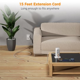 15 ft Extension Cord Tower Power Strip, 11 Outlets 3 USB(1 USB-C) Chargers, TESSAN Surge Protector with Multi Plug Outlet, 1050J Protection, Office Supplies, Desk Accessories, School Dorm Essential