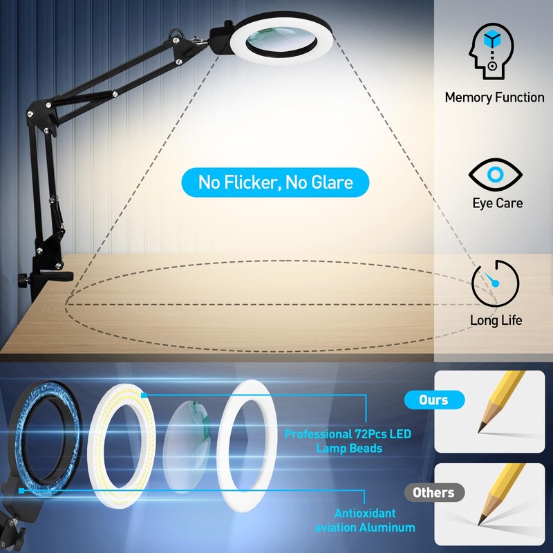 KIRKAS 12X Magnifying Glass with Light and Stand, Any Color