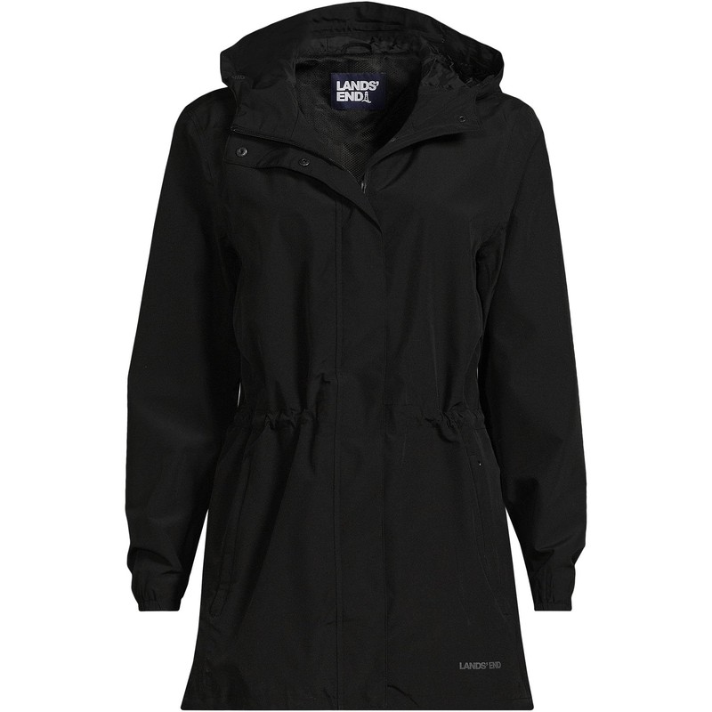 Lands' End Womens Packable Waterproof Raincoat Black Plus 2x