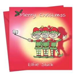 Twizler Funny Christmas Card Elves Selfie Stick - Merry Christmas Card Funny - Xmas Card - Mens Christmas Card for Him Husband Son Dad - Womens Christmas Card for Her Wife Daughter Mum