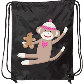 inktastic Sock Monkey Gingerbread Drawstring Bag Black Ea41