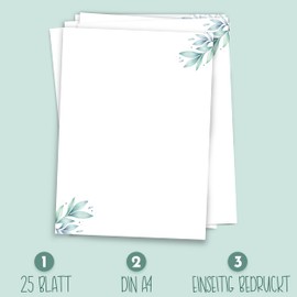 Letter Paper with Flower Motif in DIN A4 Format – 50 Sheets Printed on One Side in Quality 120 g/m² Paper Sophies Kartenwelt