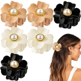 6 PCS Pearl Flower Hair Claw Clips French Flower Hair Clips Non-Slip Hairpins Strong Hold Claw Acrylic Hairs Jaw Ponytail Holder Headwear Hair styling Accessories for Women Girls