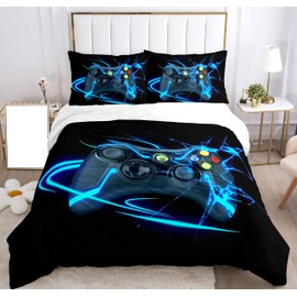 SHUAIG Children's Gamepad Bed Linen Set Boys Gamepad Bedding Set 3D Effect Gamepad Print Microfibre Duvet Cover and Pillowcase 50 x 75 cm (Gamepad, 135 x 200 cm)