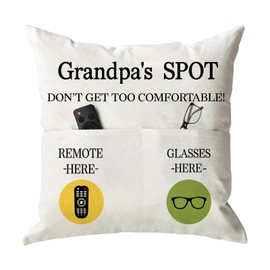 ONFAON Grandpa Gifts,Grandpa's Spot Throw Pillow Covers 18x18 Inch for Bed Sofa Couch,Birthday Christmas Thanksgiving Day Gifts for Grandpa Stepdad,2-Pocket