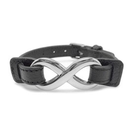 Loralyn Designs Black Leather Infinity Bracelet Stainless Steel for Men Women Couples Love Knot Adjustable (6-9.5 inch) (7.5)