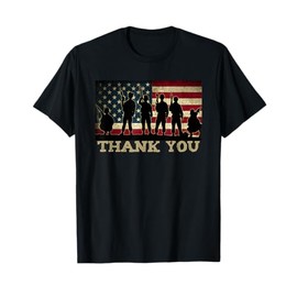 Patriotic THANK YOU Soldiers Veterans American Flag Military T-Shirt
