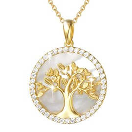 AGVANA Tree of Life Necklace for Women,925 Sterling Silver Mother of Pearl Stunning Cubic Zirconia Necklace with Tree Pendant Fine Jewellery for Women Girls with Gift Box,16"+2" Extender
