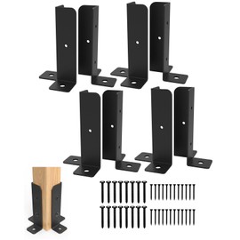 4 PCS Adjustable Fence Post Brackets Post Support, Fit Wood Posts, Black Rust-Proof Steel Fence/Pergola/Deck Post Bracket Kit with Screws and Expansion Nails (4) (8 pcs 3mm)