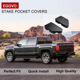 EGOVO Stake Pocket Covers for 2014-2018 GMC Sierra 1500,Chevy Silverado 1500/2500/2500HD/3500 Truck Bed Rail Stake Pocket Caps, Odd Shaped Hole Plugs Caps 2PCS