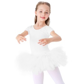 Bezioner Children's Ballet Clothing Tutu Ballet Dress Girls Cotton Ballet Jersey Short Sleeve Ballet Suit Dance Bodysuit with Skirt White Short Sleeves 140