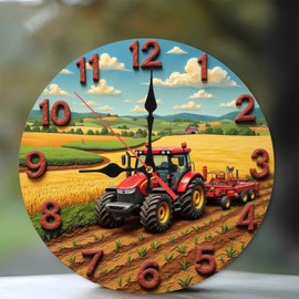 Farm Tractor Clock Wall Decor Rustic Country Home Decor 10-Inch Wooden Wall Clock, Silent Movement, Battery Operated (AA Batteries Not Included), Artistic Home Decor, Perfect for Home Accents
