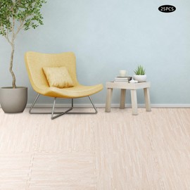 3/8 Inch Thick Printed Foam Tiles,Wood Grain Interlocking Foam Floor Mats, EVA Protective Flooring for Home Gym,24" x 24", 25 PCS