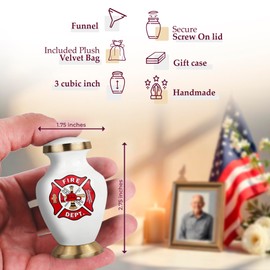 Trupoint Memorials Small Urns for Human Ashes Keepsake, Military and Patriotic Decorative Mini Cremation Urn for Veteran Adult Men & Women, Set of 4, White Red Fireman