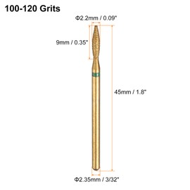 sourcing map 8pcs 100-120 Grits Diamond Grinding Bit 2.2mm Oval Head 2.35mm Shank 9mm Length Titanium Plated Stone Sanding Drill Bits Rotary Tool for Nails Grinding Polishing