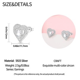 HUIPOJUE Heart Stud Earrings Sterling Silver with Cubic Zirconia, Fashions Love Earrings for Women,Hypoallergenic Gift for Her Valentine’s Day Birthday