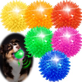 Ousiya Ousiya 6 Pack 2.5" Light Up Squeaky Dog Balls, Spiky Dog Toy Balls for Puppy Small,Medium Dogs