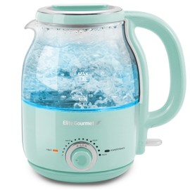 Elite Gourmet EKT1220M 1.2L Electric BPA-Free 1200W Glass Kettle, Temperature Dial Keep Warm Function, Cordless 360° Base, Blue LED Interior, Auto Shut-Off Function – Quick Boil, Mint