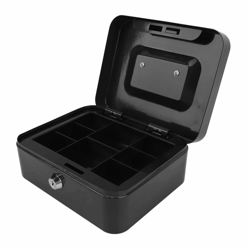 Small Locking Cash Box Portable Double Layers Safe Metal Money