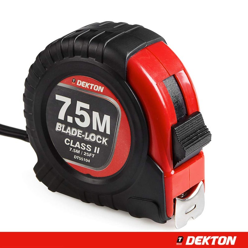 DEKTON DT55104 Hard Case Measure Tape, 240 V, Black/Red, 7.5