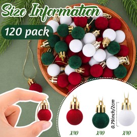Vertintong 120 Pcs Mini Christmas Velvet Balls Ornaments Bulk 0.79"/20 mm Miniature Flocked Velvet Christmas Ornament Mini Christmas Tree Ball Small Bulbs for Holiday Hanging Decor(Christmas Colors)
