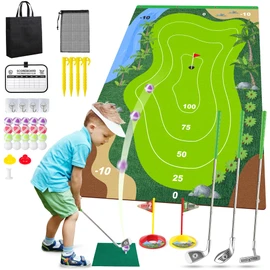 Liberry Kids Golf Set for 3 4 5 6 7 Years Old Boys Girls, Golf Chipping Game with Golf Mat, Sticky Balls, Storage Bag, Retractable Golf Clubs Outdoor Indoor Sports Toy Gift Toss Game (Silver)