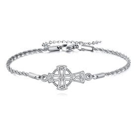 HKPATOP Cross Bracelet 925 Sterling Silver Celtic Knot Cross Bracelet Graduation Religious Jewelry Gifts for Women Men, 20 MM, no gemstone
