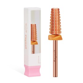 Cnynail 5 in 1 Nail Drill Bit, Tungsten Carbide Multi-Function Bit for Acrylic Nails, Hard Gels, Cuticles Removal, 3/32" Shank, Two-Way Rotation for Left & Right-Handed Use (2XC Grit, Rose Gold)