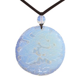 Keleny Lab Created Opalite Glass Gemstone Dragon Phoenix Amulet 45mm Beads Charm Stone Pendant Browen Rope Necklace 20 Inch