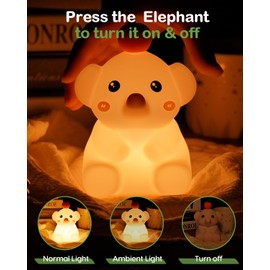 Amaredom Elephant Night Light, Cute Elephant Lamp, Silicone Dimmable Nursery Nightlight, Rechargeable LED Bedside Lamp with 20 Minutes Timer & Tap Control for Bedrooms, Living Room - Pink