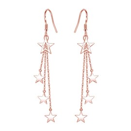 Pendientes largos de estrella con borla para mujer, de 5 puntas, con diseño de estrella brillante y estrella hueca, Zinc, Sin incrustaciones,