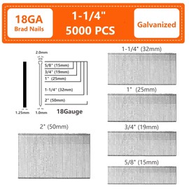 SITLDY 18 Gauge Galvanized Brad Nails, Brown T-head 1-1/4 Inch 5000-Pack, Small Finishing Nail Gun Nails for Pneumatic, Electric 18GA Brad Nailer Gun