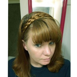 TOECWEGR 5 Strands Synthetic Hair Braided Headband Hairpiece Classic Chunky Wide Plaited Braids ElasticMulti-Color Headband Ladies Beauty Headwear (Linen colorA)