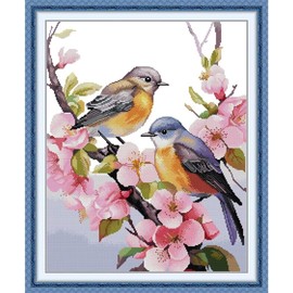 CROSSDECOR Stamped Cross Stitch Kits Full Range of DIY Needlepoint for Adult Beginners Pattern, for Gift and Home Decor 14CT 2 Strands Two Little Birds,16.93×20.08 inch