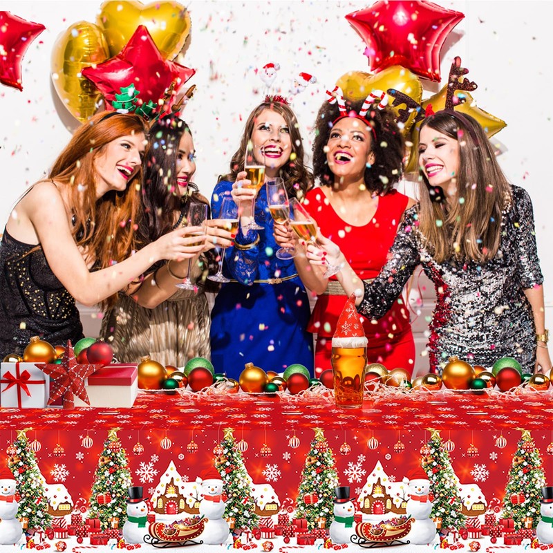 Christmas Table Cloth Rectangular Wipeable Clean,Red Colour Tablecloths,Xmas Square Oilcloth