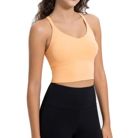 Lemedy Strappy Padded Sports Bras for Women Workout Running Tank Crop Tops Yoga Shirts (Light Orange, L)