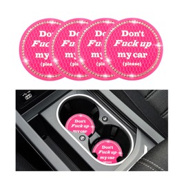 Sylvil 4 PCS Bling Car Cup Coaster, 2.75 Inch Anti-Slip Cup Holder Insert Coasters, Universal Crystal Rhinestone Auto Drink Car Cup Mat, Interior Car Accessories for Women Girls (Rose Red)