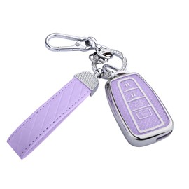 Seedwee for Toyota 4 Buttons Key Fob Cover, Soft TPU Protector Bling Key Fob Keychain for 2019-2024 Venza, RAV4 Prime, Land Cruiser, Fortuner, Grand Highlander, Corolla Cross, Hilux, Silver Purple