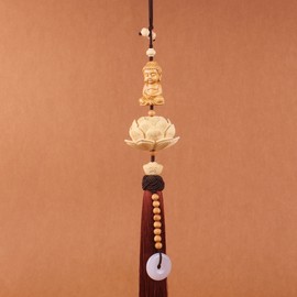 Car Pendant Decorative Hand Carved Lotus Rearview Mirror Hanging Ornament Car Styling Accessory for Good Luck Buddha Wine Brown