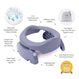Potette Plus 2-in-1 Compact Travel Potty & Toilet Training Seat | Potty Training Essential for Toddlers | (Heather)