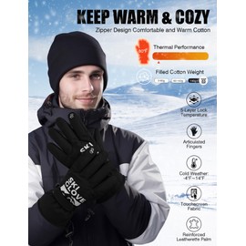 ZENUTA Winter Gloves Men, Snow Ski Gloves Waterproof Windproof Warm Thermal Gloves for Women, 5-Finger Touchscreen Gloves for Driving Workout Running Hiking Cycling Snowboarding (Small)