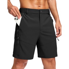 Pudolla Men's Hiking Cargo Shorts Lightweight 7" Travel Casual Shorts for Men Golf Work Outdoor with 5 Zipper Pockets(Black Medium)
