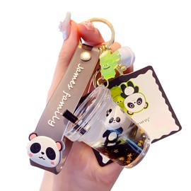 Rertnocnf Cute Kawaii Keychain Floating Cartoon Animals Panda Milk Tea Cup Design Backpack Car Key Pendant Kids Girls Women Handbag Wallet Clear Acrylic Glitter Liquid Key chain