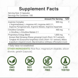 DEAL.SUPPLEMENT Oxido Nitrico y L-arginina Extra Fuerte Para Aumentar La Energia Muscular 300Ct